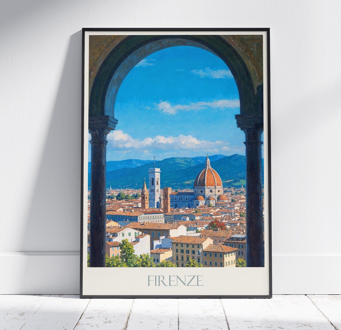 Florence Firenze Duomo Panorama Arched Colonnade Italy Travel Poster