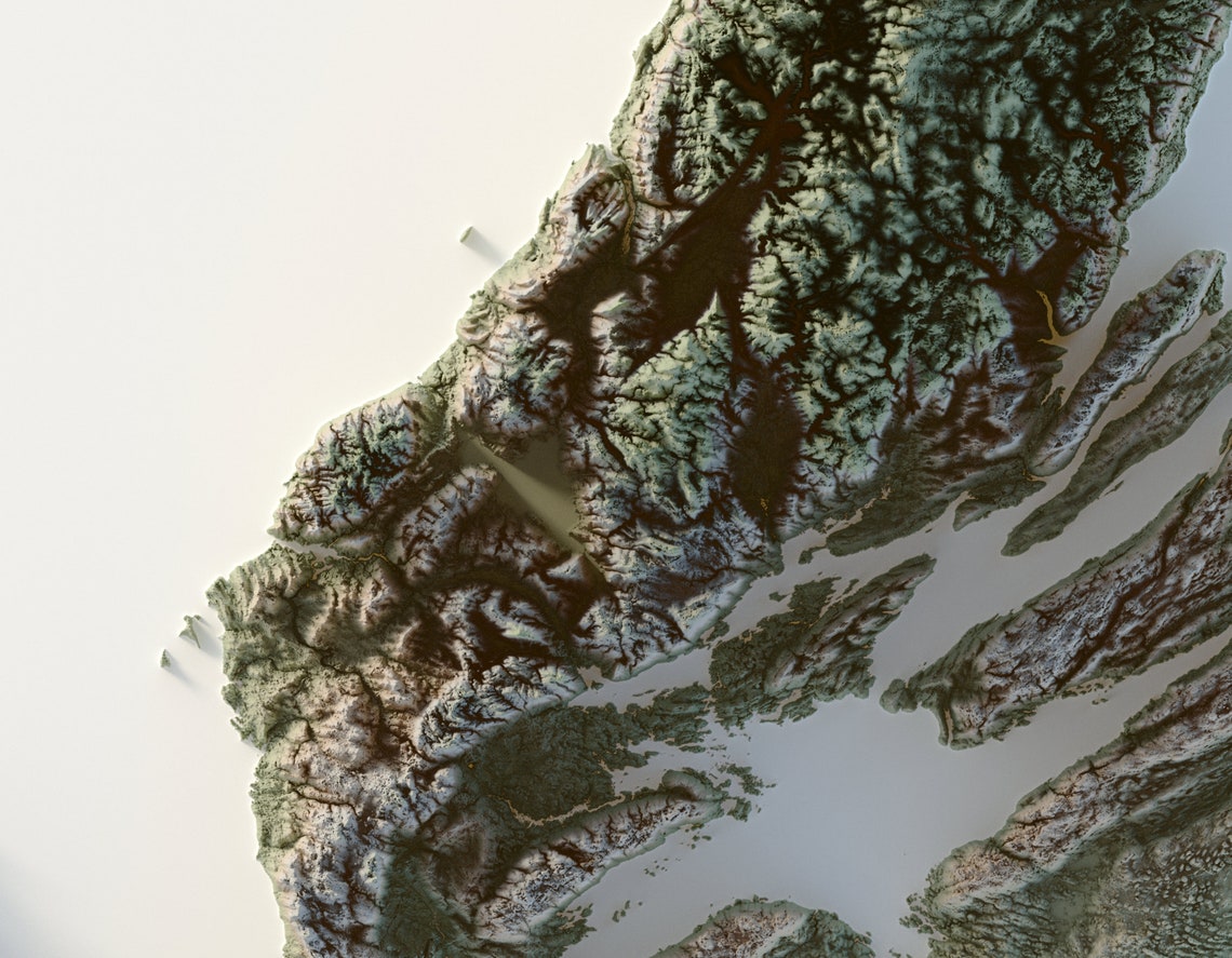 Nova Scotia Canada Flat Shaded Relief Topographic Map Style Poster - Image 2