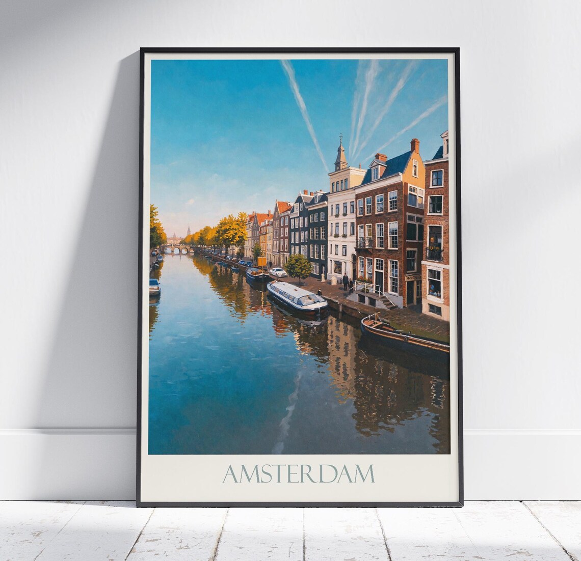 Amsterdam Netherlands Canal Gabled Houses Painted Travel Poster