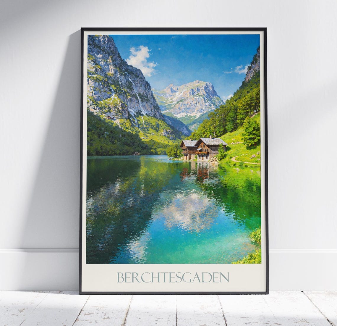 Berchtesgaden Alpine Lake Chalet Mountain Reflection Travel Poster