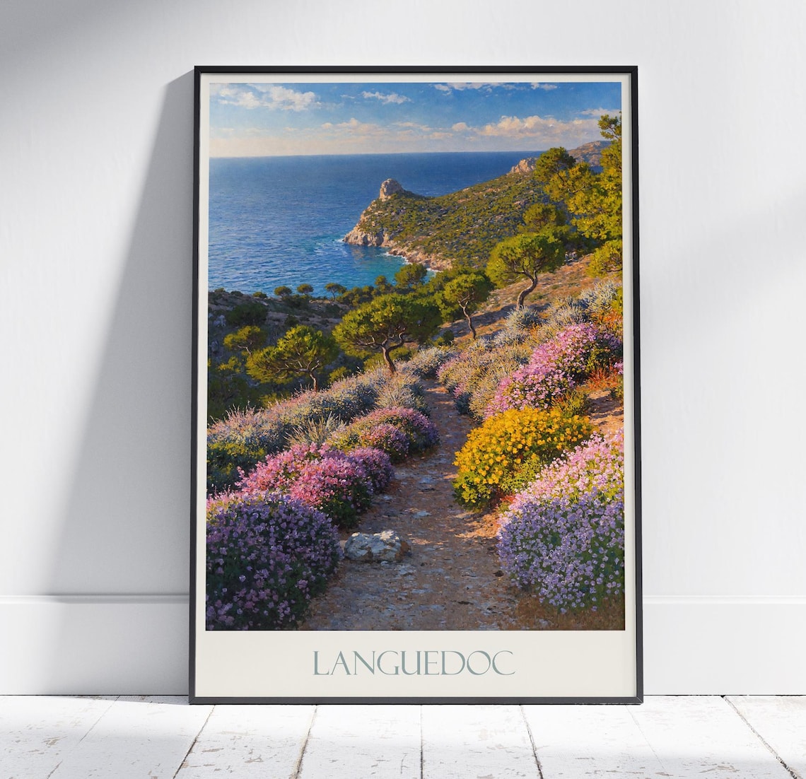 Languedoc Coastal Path Wildflowers Sea View France Travel Poster