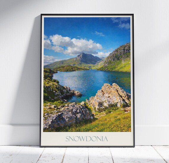 Snowdonia Wales Mountain Lake Rocky Craggy Peaks Travel Poster