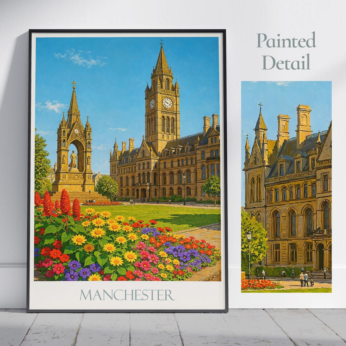 Manchester England Town Hall Albert Square Painted Travel Poster