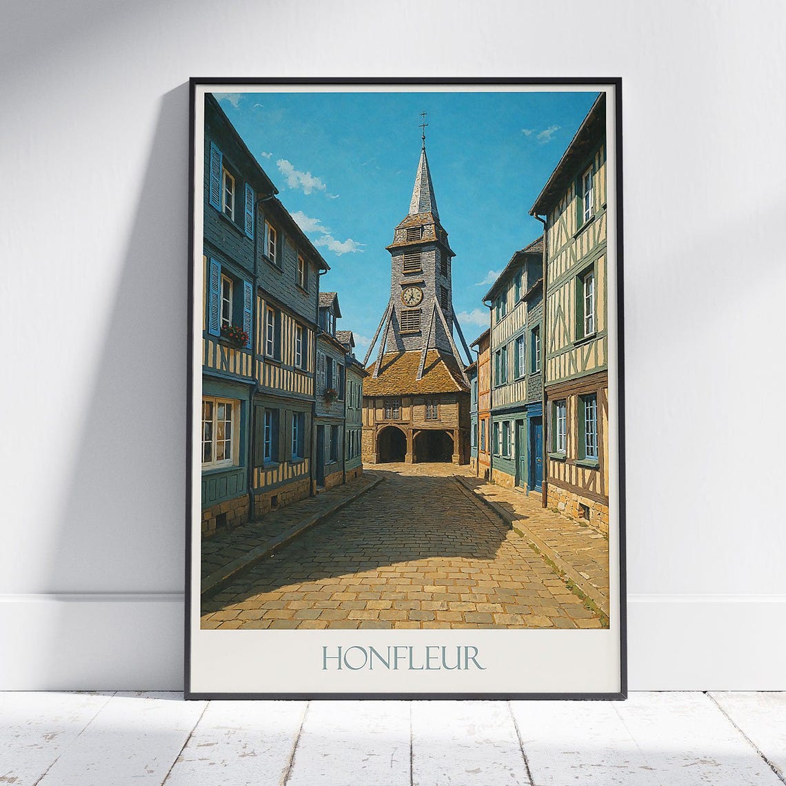 Charming Honfleur Normandy Half Timbered Street Travel Poster
