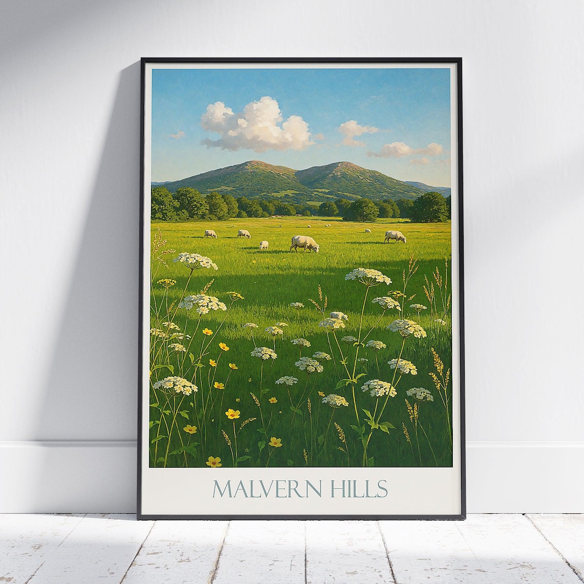 Malvern Hills Sheep Meadow Wildflowers English Countryside Poster