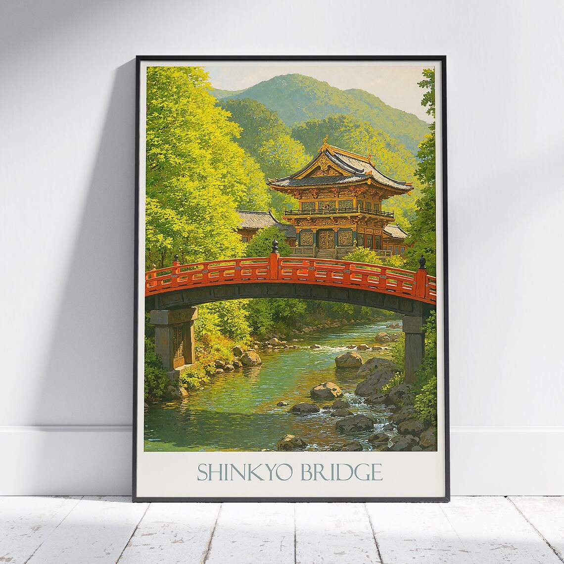 Shinkyo Bridge Nikko Golden Temple Red Bridge Japan Travel Art Poster