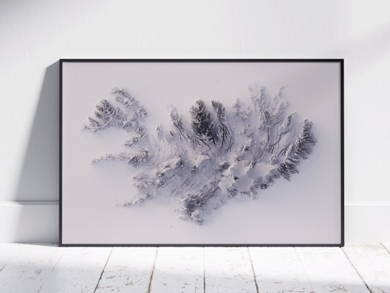 Iceland Flat 2D Shaded Relief Topographic Map Poster