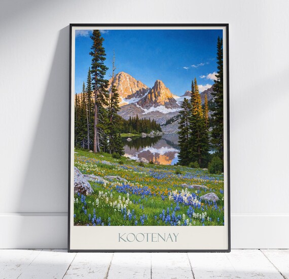Kootenay Canada Alpine Lake Wildflower Meadow Mountain Travel Poster