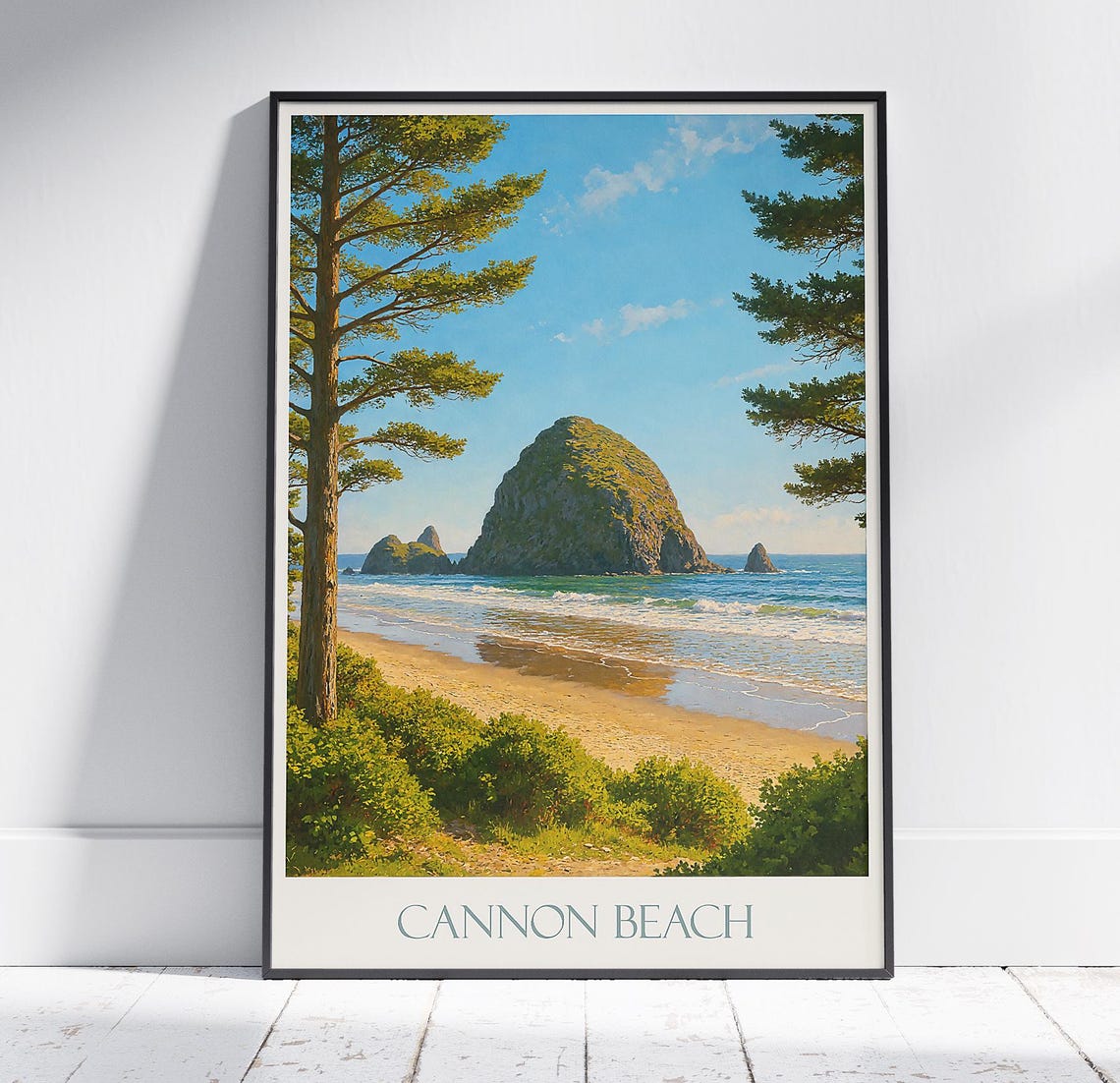 Cannon Beach Oregon Haystack Rock Sea Stack Coastal Travel Poster