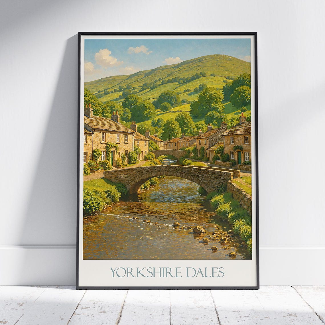 Yorkshire Dales Stone Village Bridge Over River Scene Poster