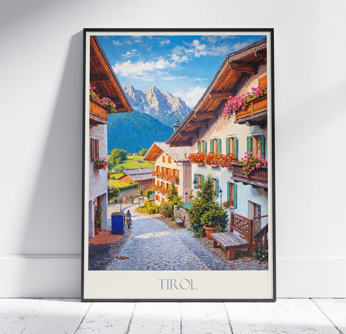 Tirol Austria Alpine Village Lane Flower Chalets Painted Travel Poster