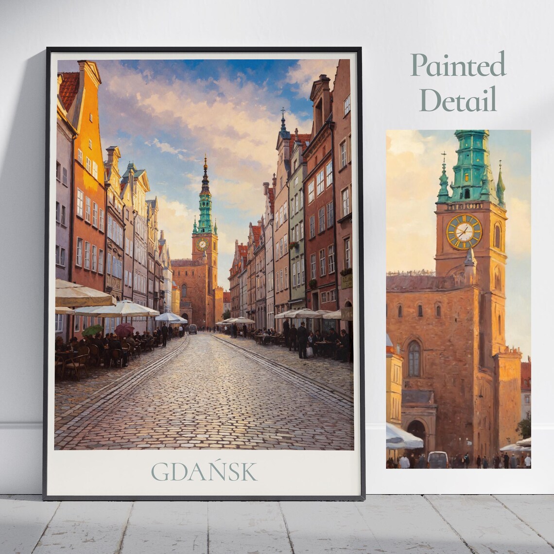 Gdansk Poland Historic Old Town Hall Tower Painted Travel Poster