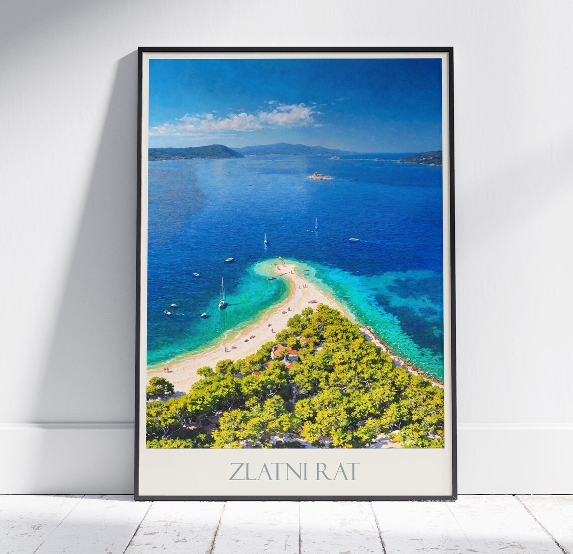 Zlatni Rat Croatia Aerial Beach Spit Adriatic Sea Travel Poster