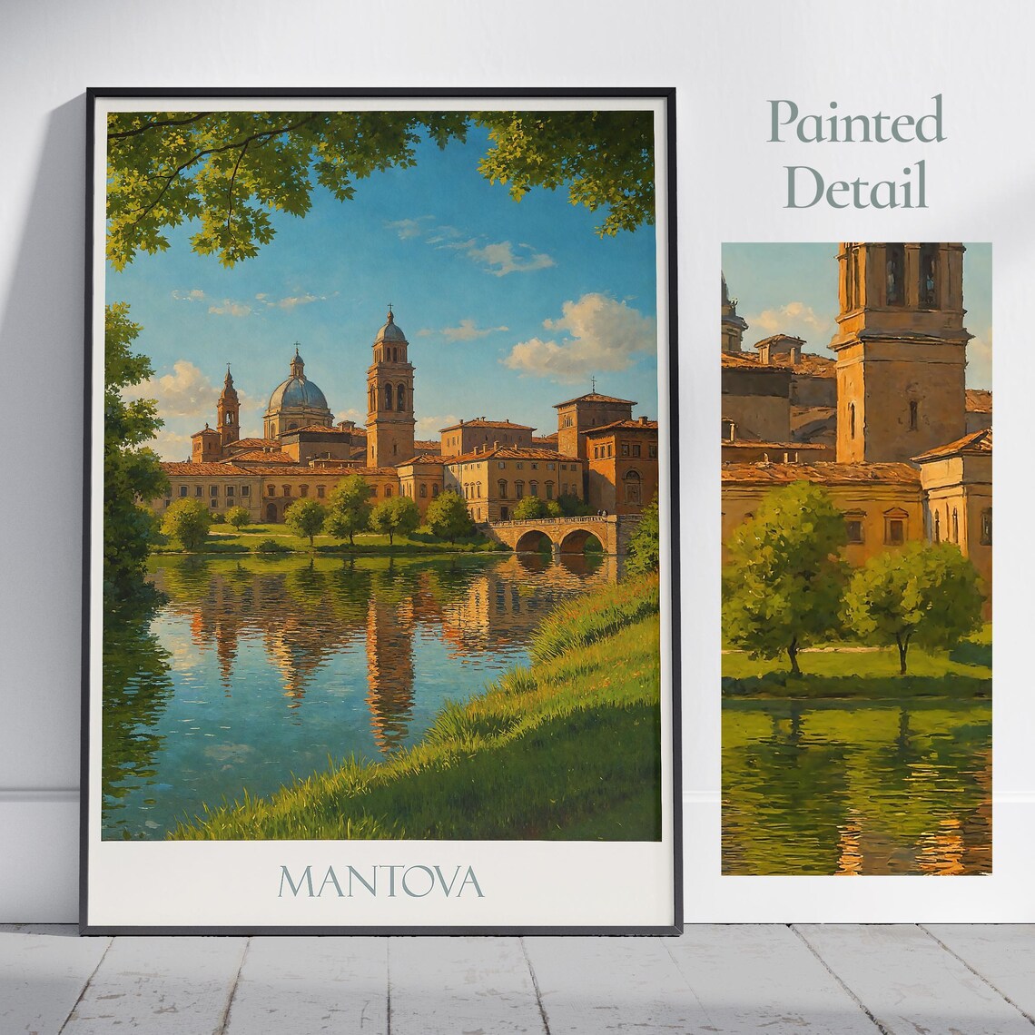 Mantova Italy Dome Reflected Lake Painted View Travel Poster