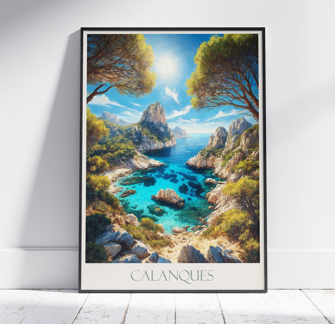 Calanques National Park Turquoise Inlet Cliffs France Travel Poster