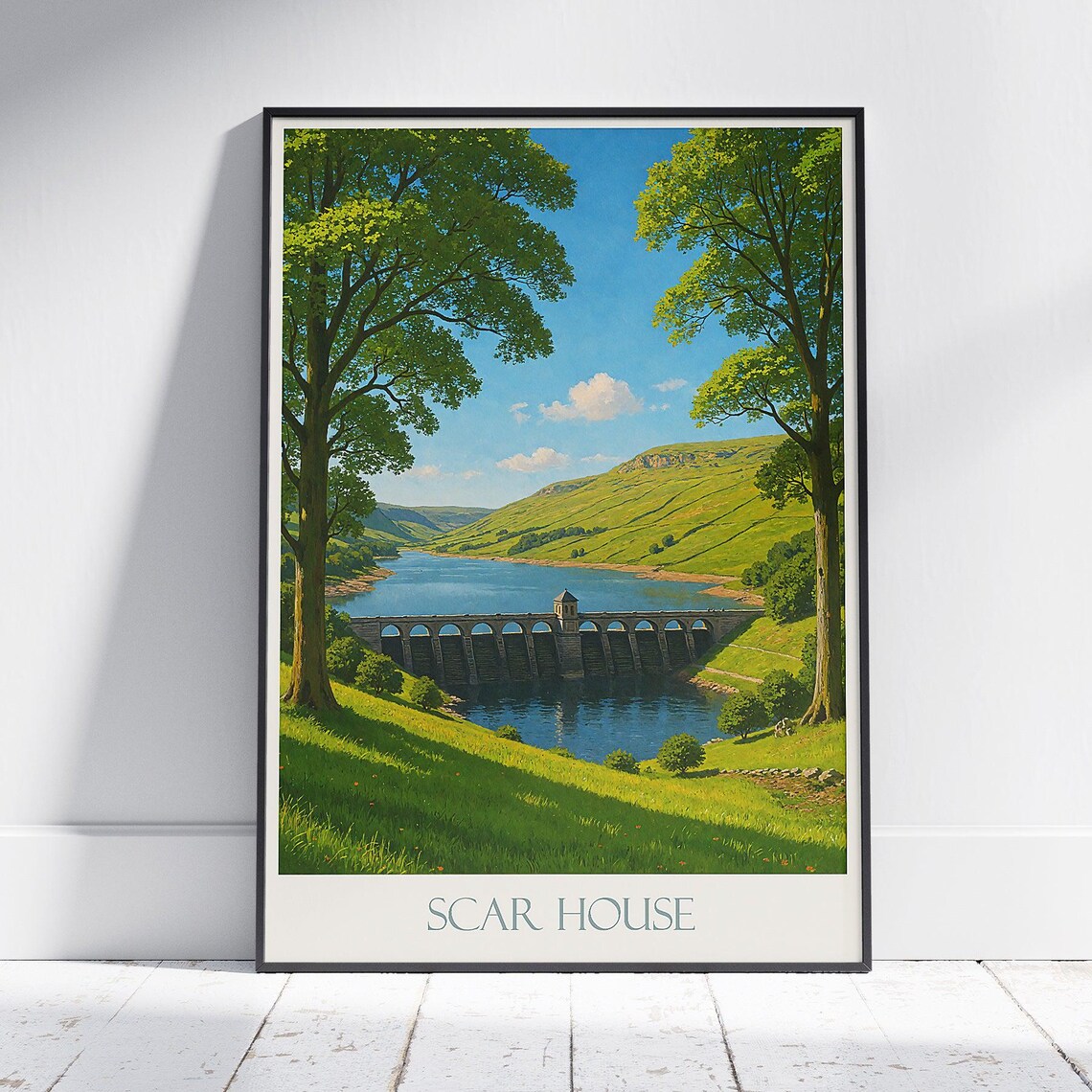 Scar House Reservoir Yorkshire Dales Summer Landscape Travel Poster
