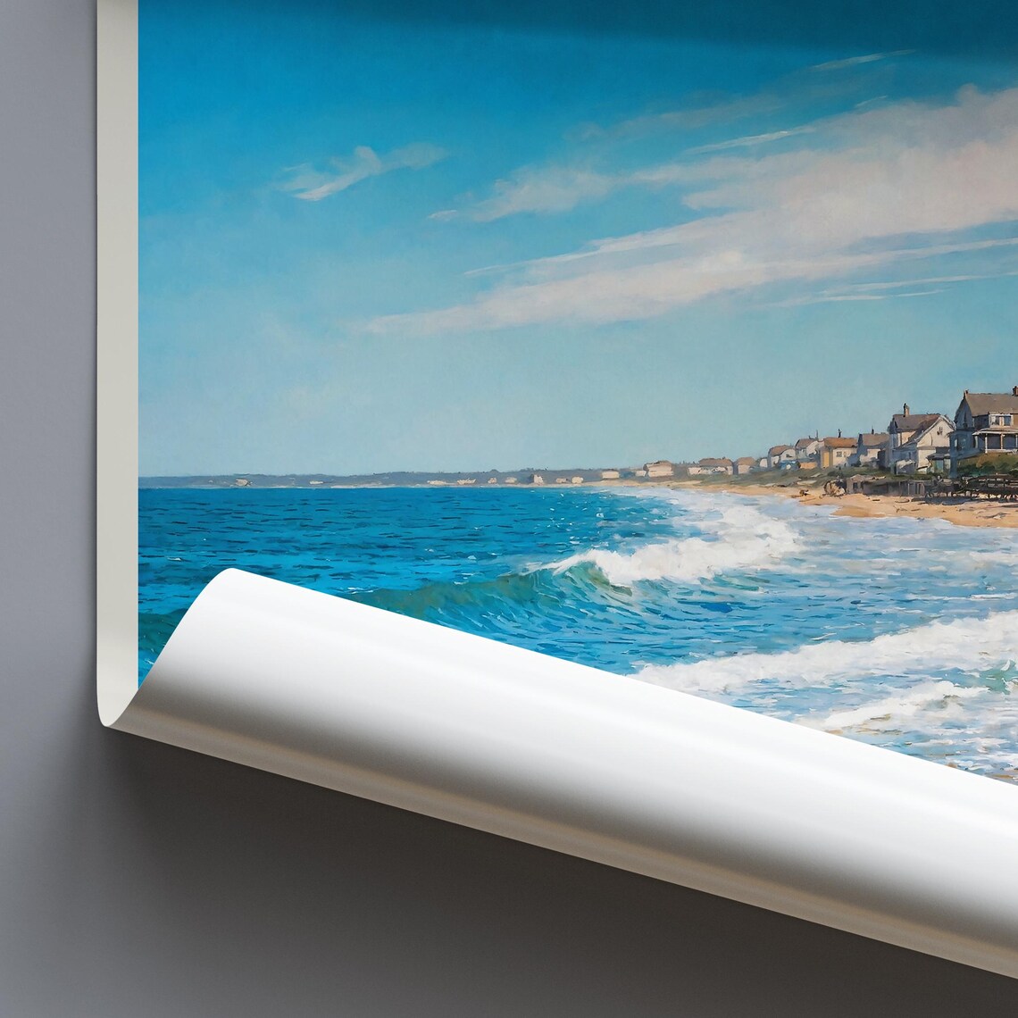 Hampton Beach Painted Coastal Scene With Surf And Beach Cottages Poster - Image 4