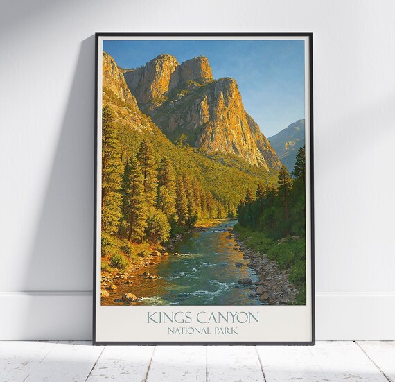 Kings Canyon National Park Granite Cliffs River Valley Vintage Poster