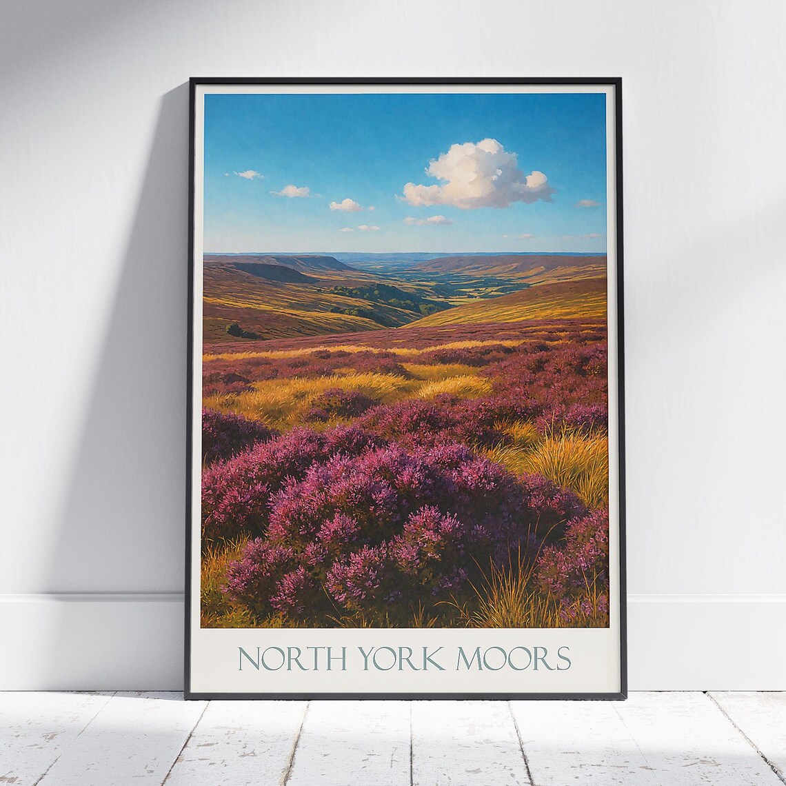 North York Moors Purple Heather Moorland Painted Travel Poster