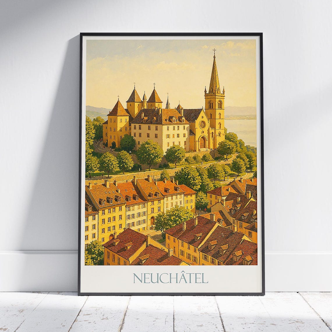 Neuchâtel Switzerland Castle And Collegiate Church Travel Poster
