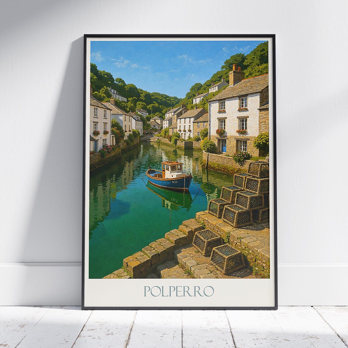 Polperro Harbour Cornwall Quaint Fishing Village Travel Poster