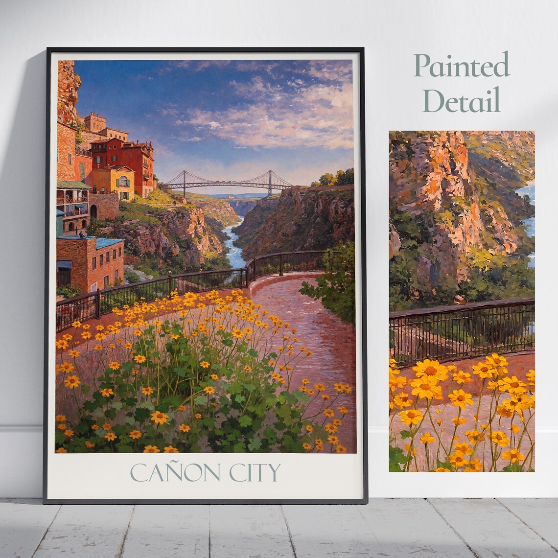 Canon City Royal Gorge Canyon Bridge Wildflower Colorado Travel Poster