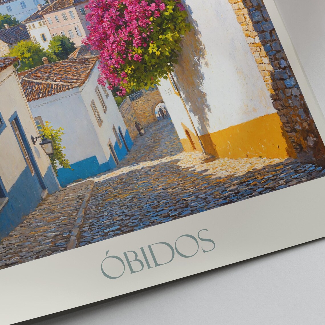 Obidos Portugal Castle Walls Bougainvillea Lane Painted Travel Poster - Image 4