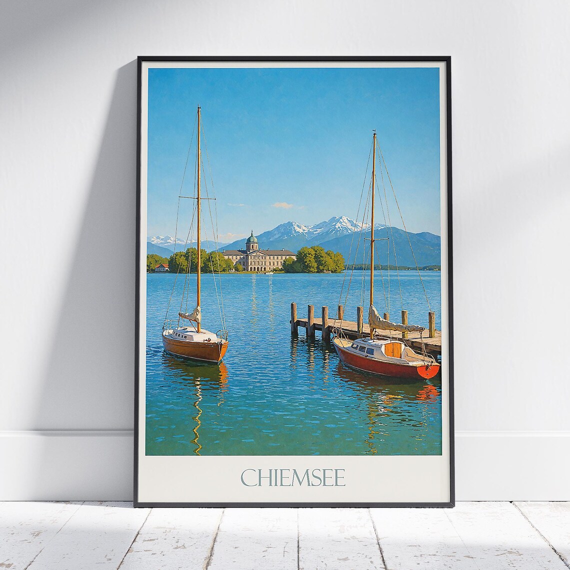Chiemsee Bavaria Sailboats On Lake With Palace Island Poster