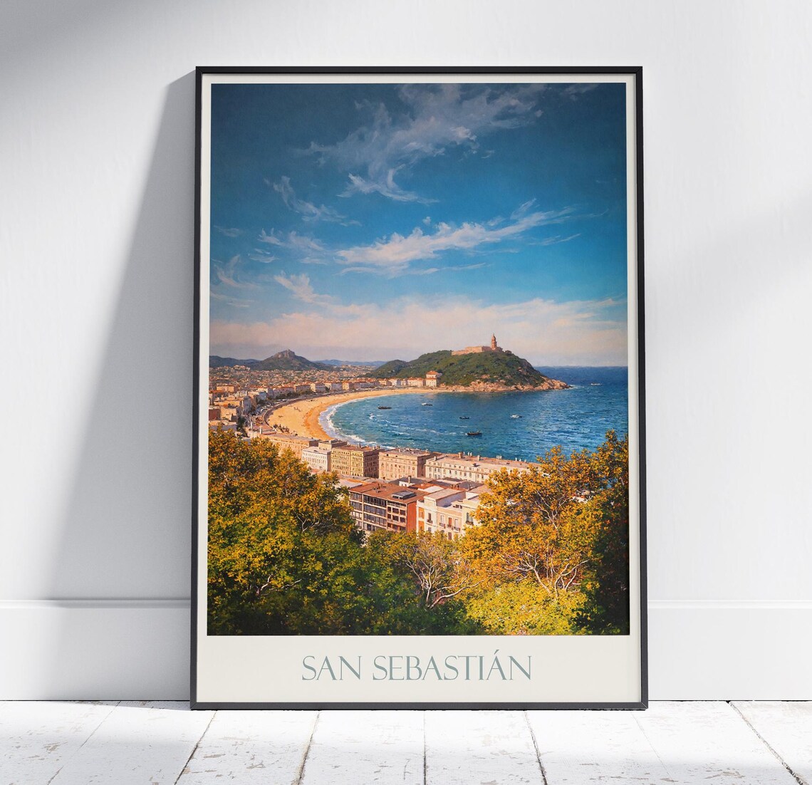 San Sebastian La Concha Beach Bay Coastal City Spain Travel Poster