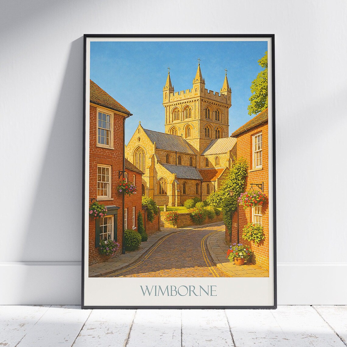 Wimborne Dorset England Minster Church and Brick Lane Poster