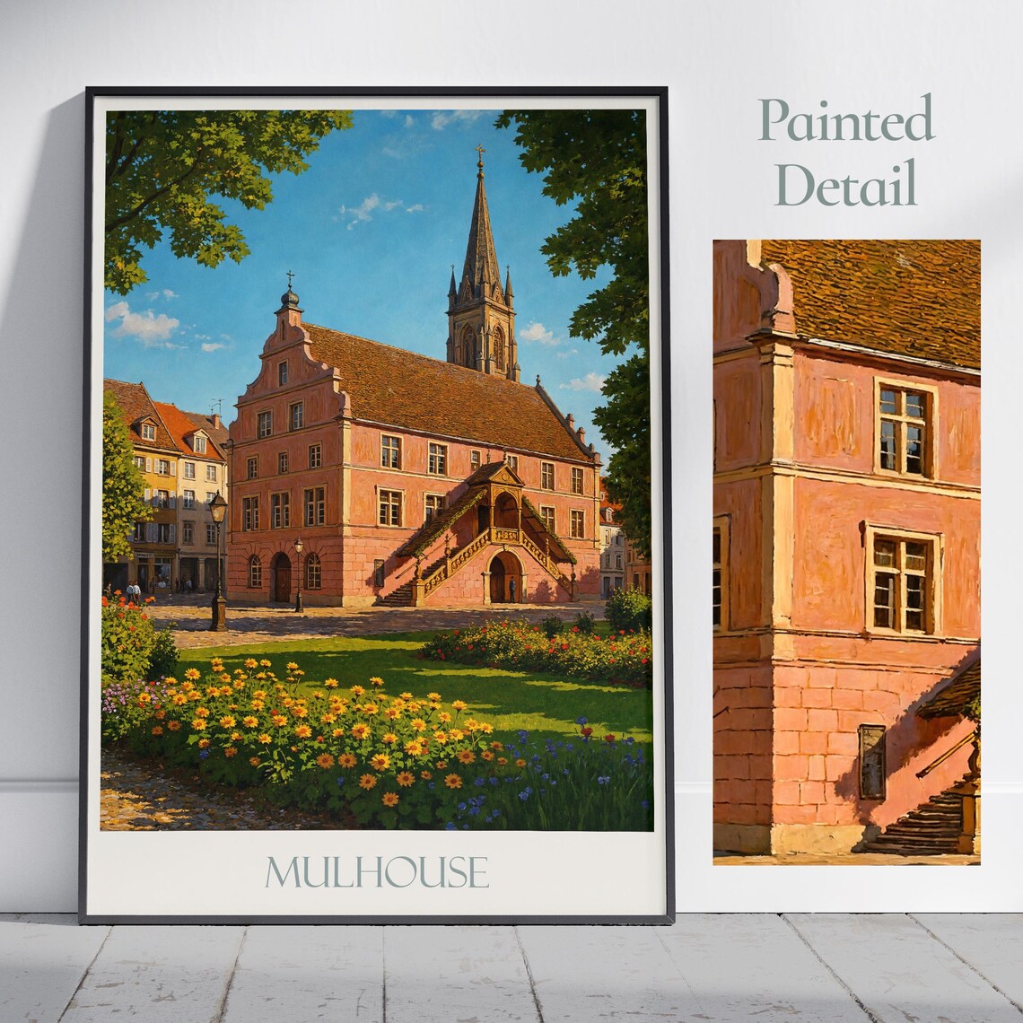 Mulhouse France Pink Historic Building Flower Garden Travel Poster