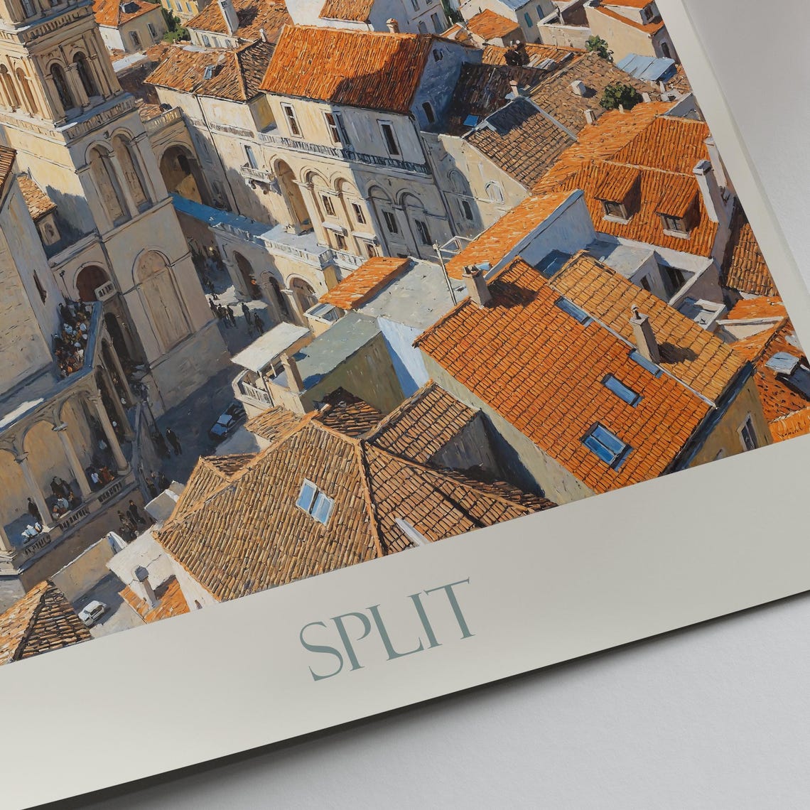 Split Croatia Old Town Bell Tower Harbor Painted Travel Poster - Image 2