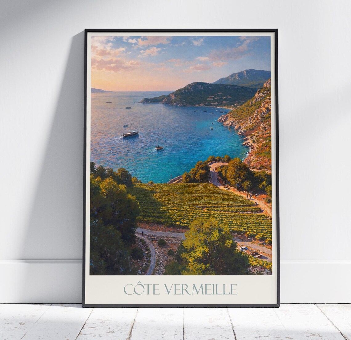 Cote Vermeille France Vineyard Coast Sunset Painted Travel Poster