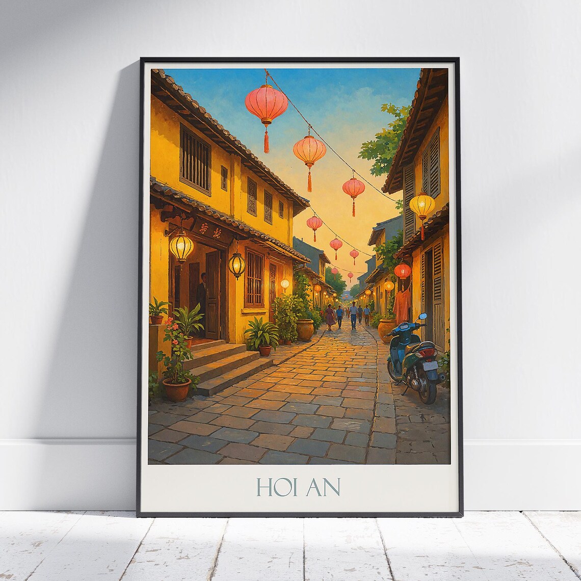 Hoi An Vietnam Lantern Lit Old Town Street Painted Travel Poster