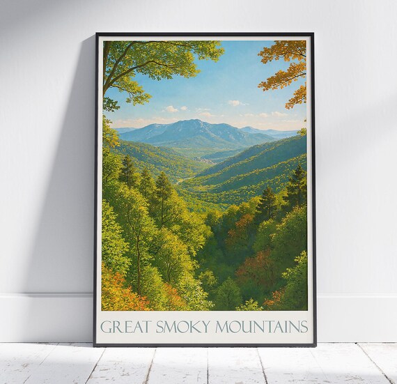 Great Smoky Mountains Lush Green Valley Overlook Summer Travel Poster