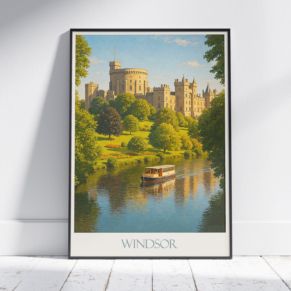 Windsor Castle England River Thames Vintage Travel Art Poster