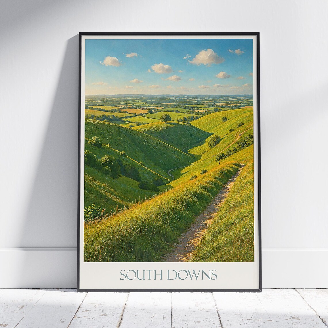 South Downs Rolling Chalk Hills Path England Countryside Travel Poster