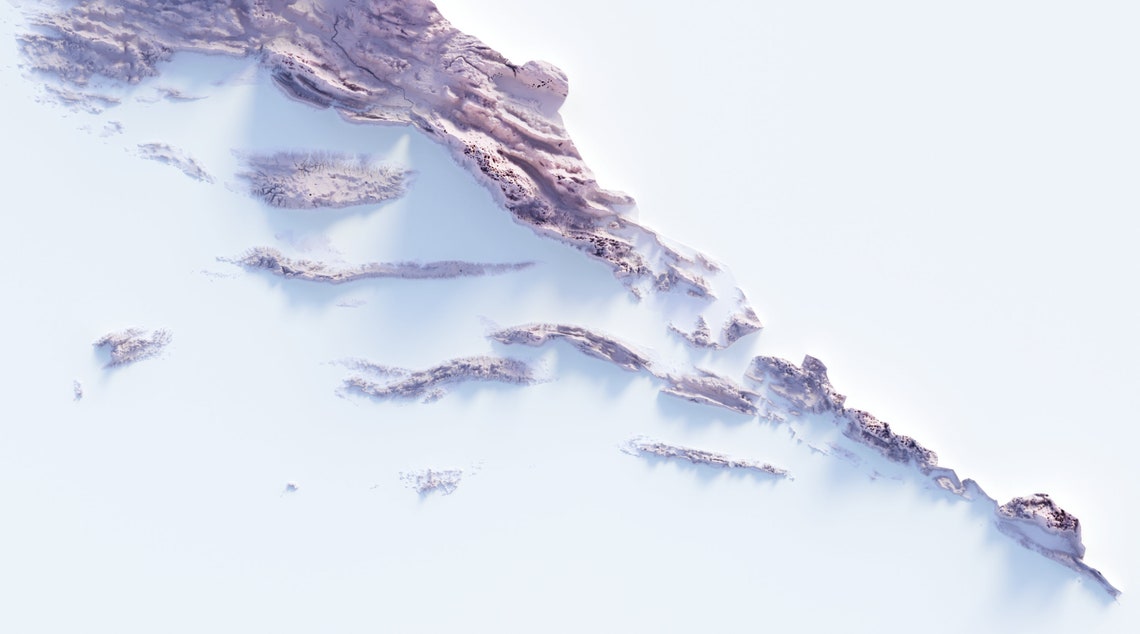 Croatia Minimalist Pale Lavender Topographic Shaded Relief Map Poster - Image 3