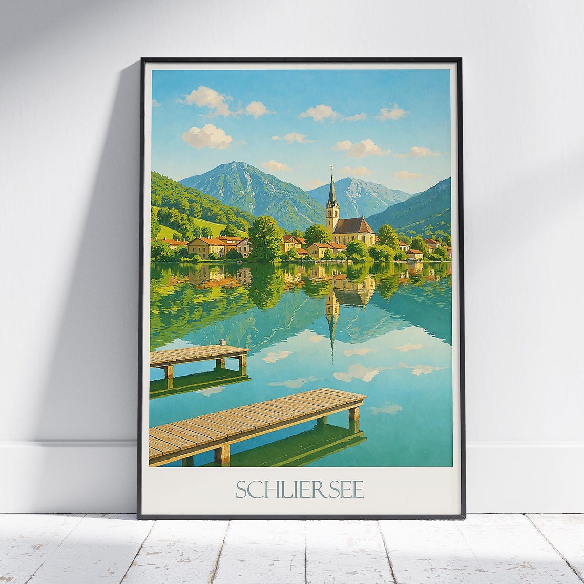 Schliersee Bavaria Lake Church Reflection Germany Travel Poster