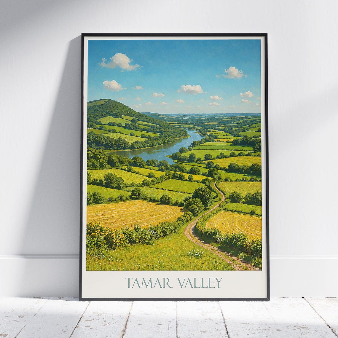 Tamar Valley River Winding Path English Countryside Travel Poster