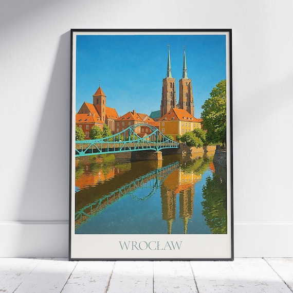Wroclaw Poland Cathedral Island Poster Green Bridge River Reflection