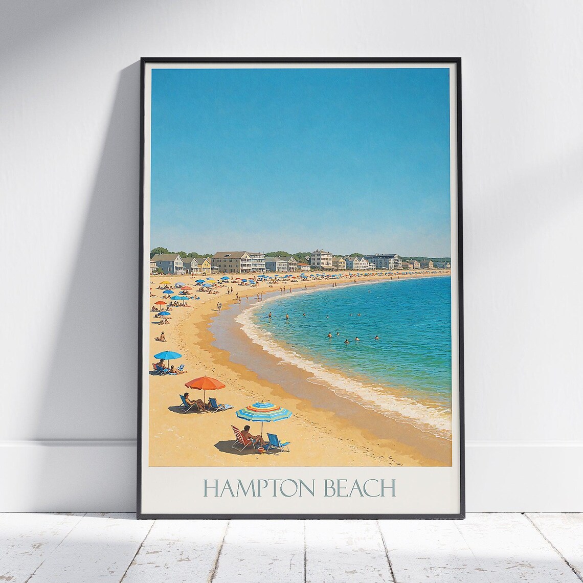 Hampton Beach New Hampshire Summer Umbrellas Beach Day Travel Poster
