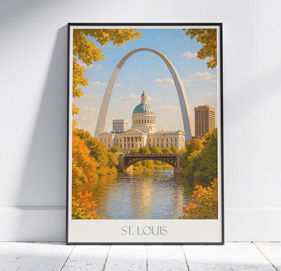St. Louis Missouri Gateway Arch Autumn Skyline Travel Poster