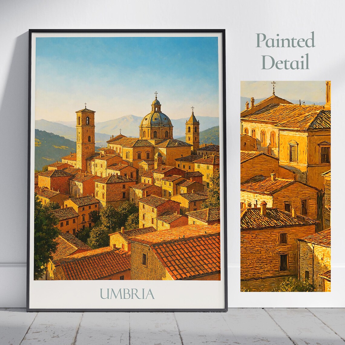 Umbria Medieval Hilltop Town with Duomo Golden Hour Poster Italy