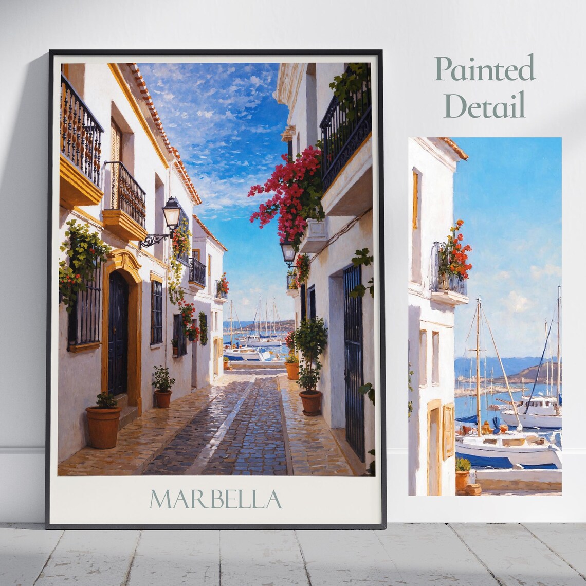 Marbella Andalusian Old Town Harbor Painted Street Travel Poster