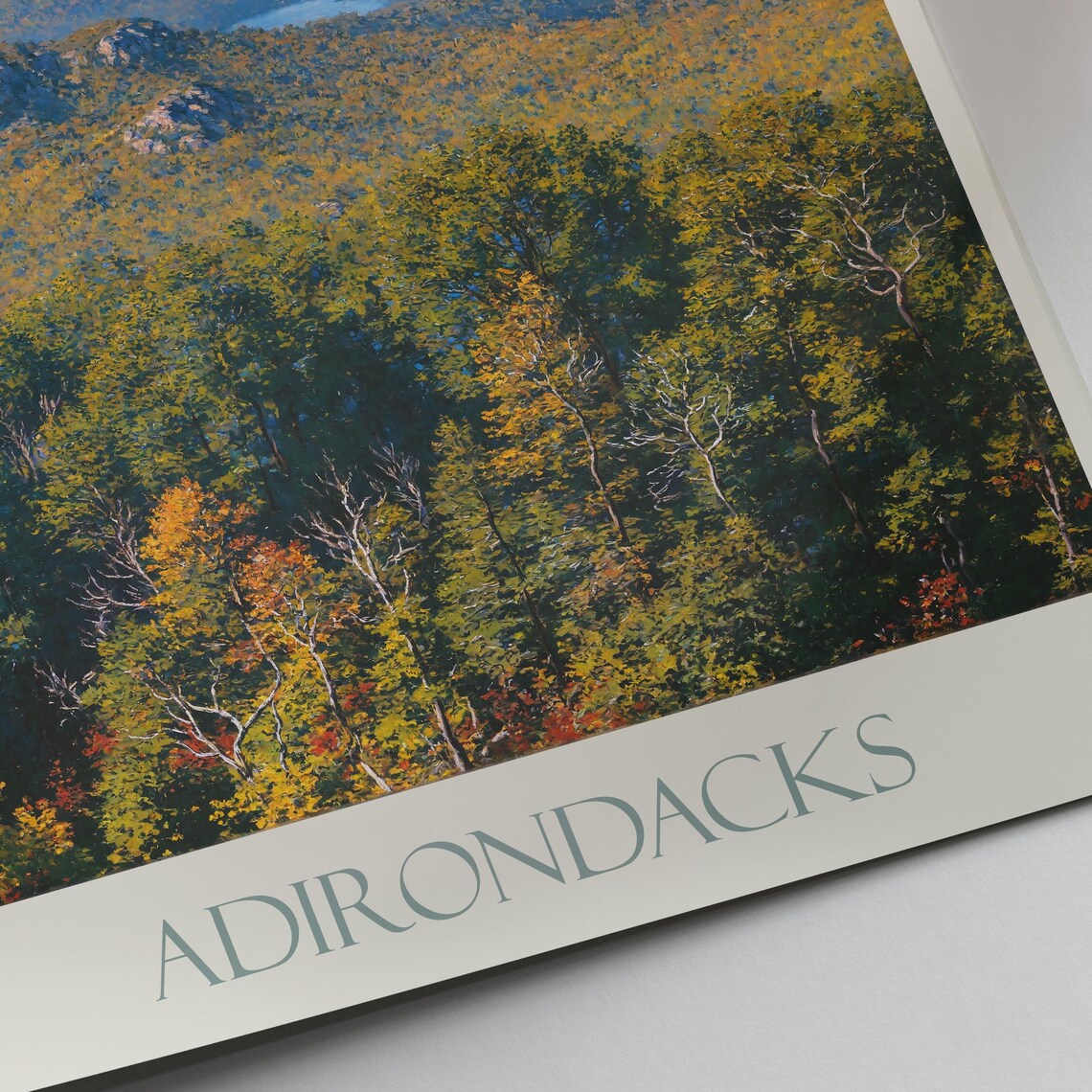Adirondacks Autumn Mountain Lake Painted Scenic Travel Poster - Image 2