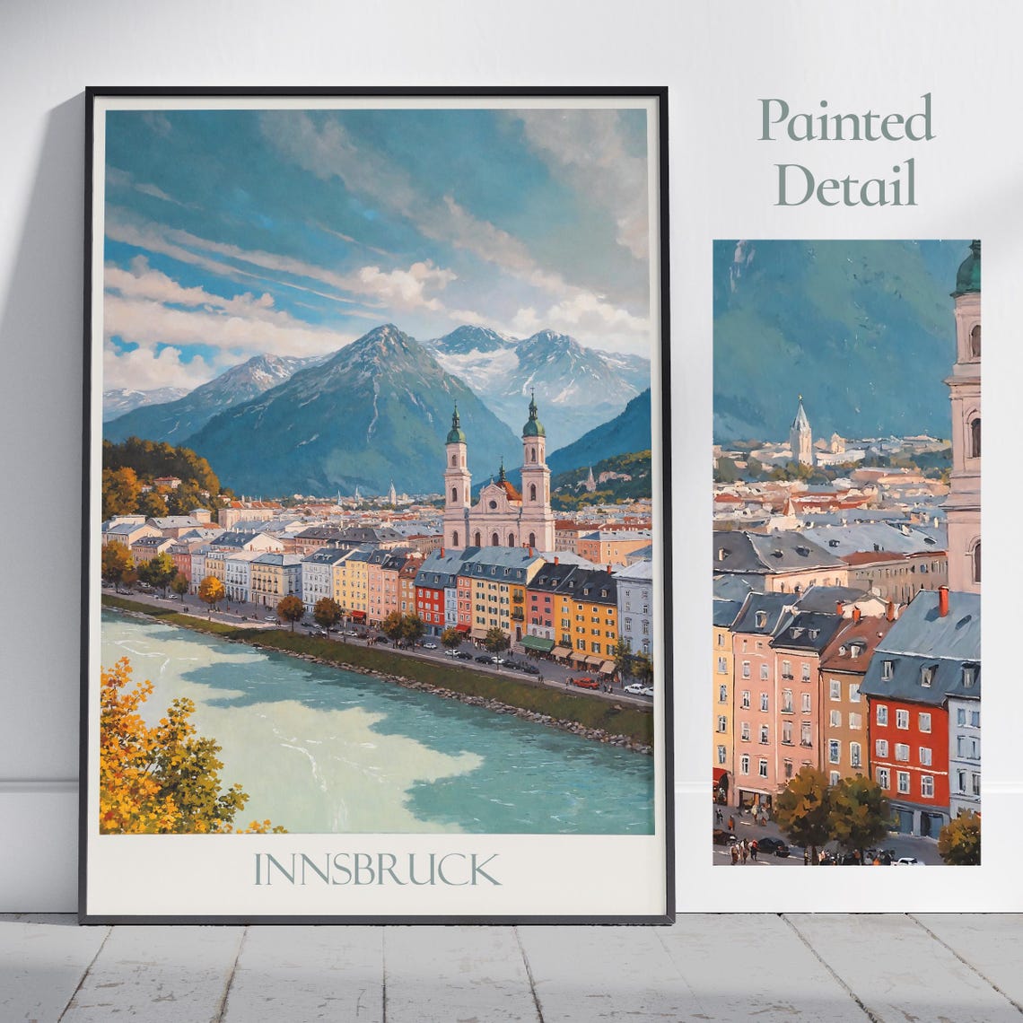Innsbruck Austria Old Town River Alps Mountain View Painted Poster