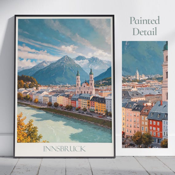 Innsbruck Travel Print Austria Travel Poster Wall Art Home Decor Personalized Gift Painting Framed