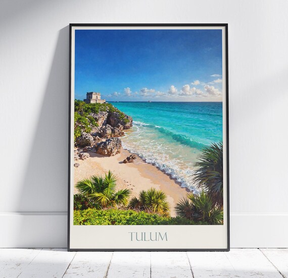 Tulum Mexico Mayan Ruins Cliff Beach Turquoise Ocean Travel Poster