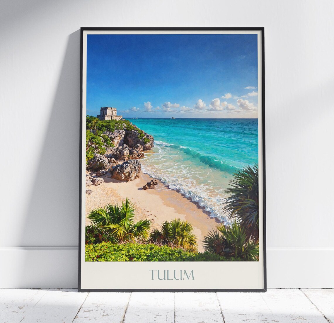 Tulum Mexico Mayan Ruins Cliff Beach Turquoise Ocean Travel Poster